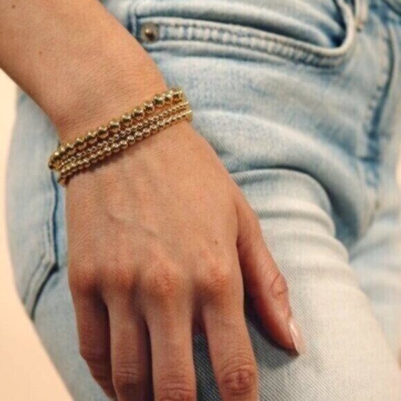You Pick Size Waterproof Gold Bead Stretch Bracelets Set of 2 Stackable Bracelet - Picture 10 of 16